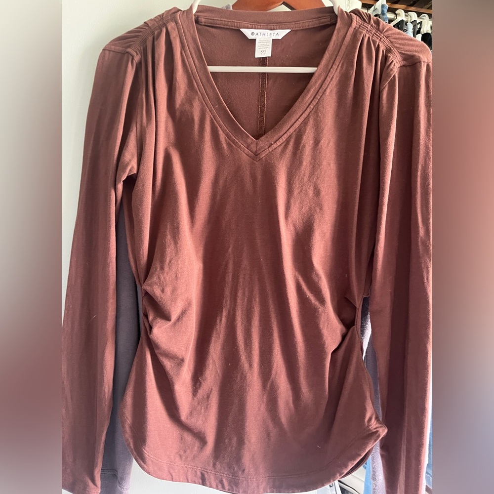Athleta Brown V-Neck Women's Top XXS